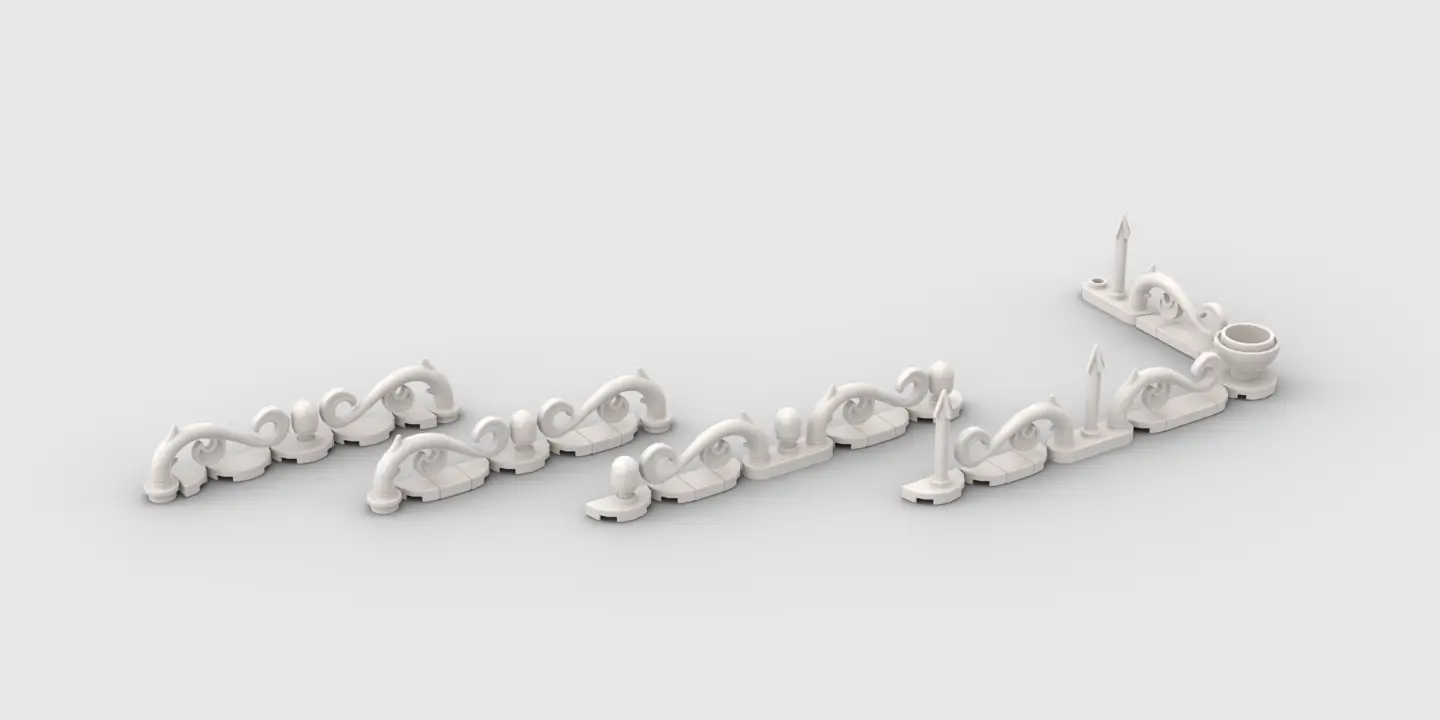 Several LEGO Studio iterations that mostly look like 'low rustic railings' - by Jacob Emcken.